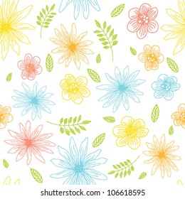 Seamless colorful floral white pattern