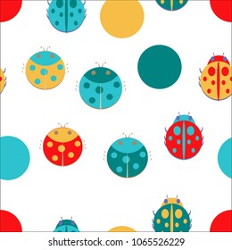 Seamless colorful flower baby pattern of leaves and ladybugs. Vector