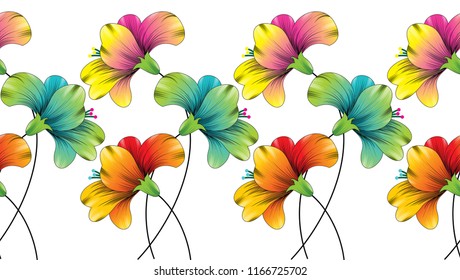 Seamless colorful flower border
