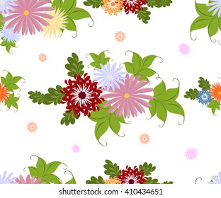 Seamless colorful flower pattern on white background. EPS10 vector illustration