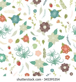 Seamless colorful flower pattern in pale colors.