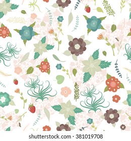 Seamless colorful flower pattern in pale colors.