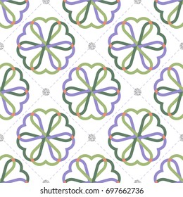 seamless colorful flower with silver dot glitter pattern on white background