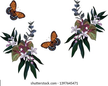 Seamless colorful flowers and butterflies illustration - Vector 