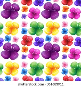 Seamless colorful flowers on white background illustration
