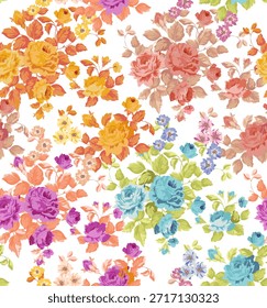 Seamless colorful flowers pattern. Abstract floral pattern.