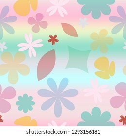 Seamless colorful flowers pattern on holographic foil background for wallpaper and background, paper print and fabric or ornament business, vector design.