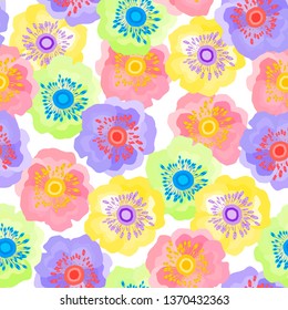 Seamless Colorful flowers pattern on a white background. Vector illustration