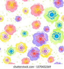 Seamless Colorful flowers pattern on a white background. Vector illustration