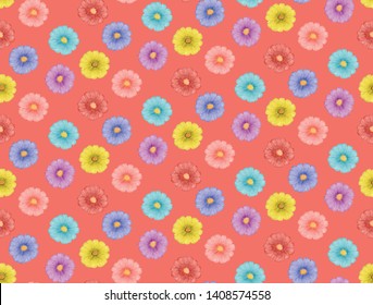 Seamless colorful flowers pattern vector. Living coral background