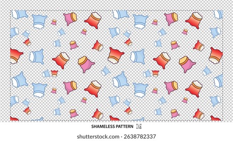 Seamless colorful food bag pattern with cute cartoon grocery items on transparent background