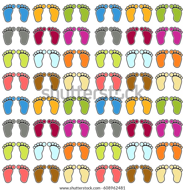 Seamless Colorful Foot Pattern Set Isolated Stock Vector Royalty Free