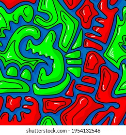 Seamless colorful freehand pattern with shapes