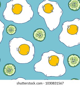 Seamless colorful fried egg pattern in vector