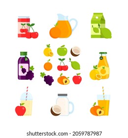 Seamless colorful fruit milkshake set design. Vector illustration cartoon flat icon collection isolated on white