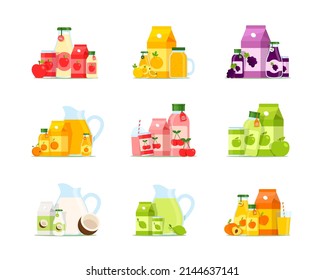 Seamless colorful fruit milkshake set design. Vector illustration cartoon flat icon collection isolated on white