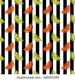 seamless colorful fruit  pattern on stripe background
