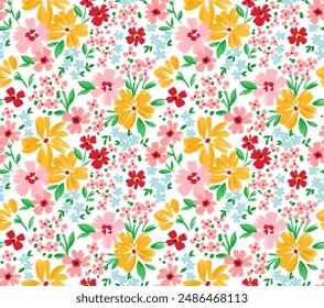 Seamless colorful garden flowers pattern. Design for fashion textiles, fabric, print, graphics, backgrounds and crafts.