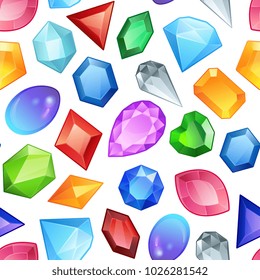 Nahtlose bunte Edelsteine, Vektormuster. Diamanten und Edelsteine. Abstrakter, nahtloser Hintergrund mit leuchtenden bunten Juwelen