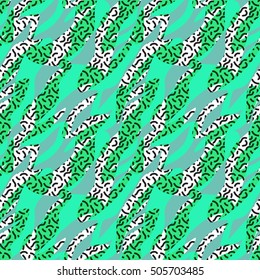 seamless colorful geo pattern. memphis trend. Basic shapes overlapping, neon colors, small original textures, animal skin design, zebra, tiger