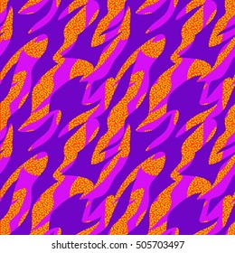 seamless colorful geo pattern. memphis trend. Basic shapes overlapping, neon colors, small original textures, animal skin design, zebra, tiger