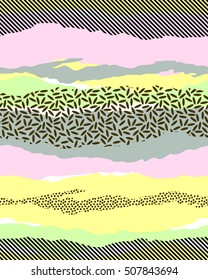 seamless colorful geo pattern. memphis trend. abstract uneven stripes of block colors and textures overlapping. For interior, upholstery, active wear