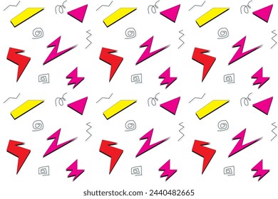 Seamless colorful geomatric hand draw style. Black, pink, blue, red, yellow and green. Chaotic background. white background