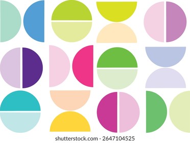 Padrão geométrico abstrato sem costura colorida com semicírculos, semicírculos e formas redondas para têxteis modernos, papel de parede e design gráfico