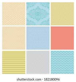 Seamless Colorful geometric minimalistic subtle background patterns.