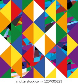 Seamless Colorful Geometric Multicolored Triangle Grid Vector Pattern