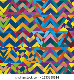 Seamless Colorful Geometric Multicolored Triangles Zig Zag Lines Background Vector Pattern