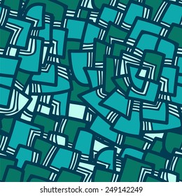 Seamless colorful geometric pattern. Abstract blue background. Floral motive. Vector illustration with hand drawn element.