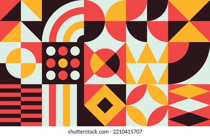Patrón geométrico de color sin brillo. Combinación de círculos, triángulos y otras formas simples con un estilo minimalista y moderno. Fondo retro, ideal para identidad corporativa, papel, banner, embalaje