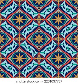 Seamless colorful geometric pattern. Different elements in a single Composition. It is possible to use this ornament 
for modern fabric, bathroom or kitchen tiles, wallpaper, foil and more.