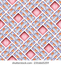 Patrón geométrico inexorable y colorido con Rombuses. Textura moderna sin fin de mosaico.  Tejido, Papel de envolver, Papel tapiz. Ilustración del vector 3d. Arte abstracto