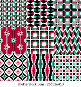 seamless colorful geometric pattern set