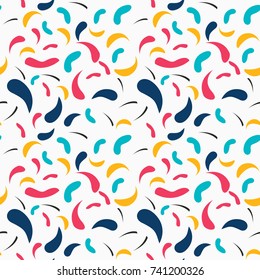 Seamless colorful geometric pattern. Vector abstract background with different shapes. Patterned paper wallpaper for scrapbooking. Memphis style
