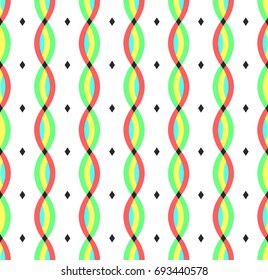 Seamless colorful geometric vertical convex stripes lines ellipses and diamonds abstract vector pattern background design comes from up to down