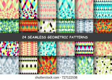 Seamless colorful geometry triangle pattern, color abstract background, Big set. Fashion design. Vector illustration