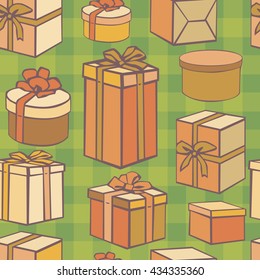 Seamless colorful gift pattern. Hand drawn vector illustration.
