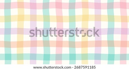 Seamless colorful gingham vector pattern. Cute hand drawn playful plaid checkered background in soft pastel colors. Perfect for textile design, wrapping paper, wallpaper, scrapbooking, fabric print