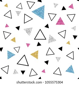 seamless colorful glitter triangle pattern on white background