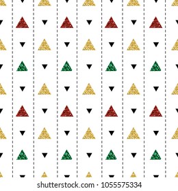 seamless colorful glitter triangle pattern on stripe background
