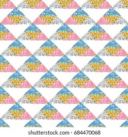 seamless colorful glitter triangle pattern on white background
