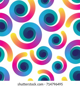 Seamless colorful gradient snail shape elements pattern on white background. Vector illustration