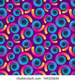 Seamless colorful gradient snail shape elements pattern on violet background. Vector illustration