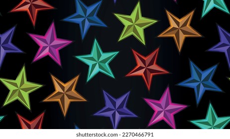 Seamless colorful gradient stars pattern banner design in black background. vector illustration, fashion, interior, wrapping, wall arts, fabric, packaging, web