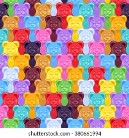 Seamless colorful gummy bears candies background. Sweets vector pattern.