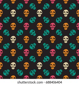 Seamless colorful halloween pattern. Day of The Dead vector background with sugar skulls