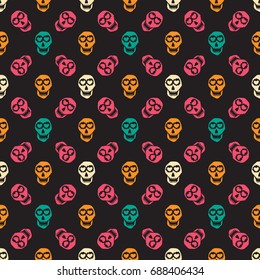 Seamless colorful halloween pattern. Day of The Dead vector background with sugar skulls